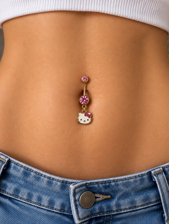 Hello Kitty Jewelry - Hello Kitty Pink Gem Dangle Belly Button Ring 14G NWT